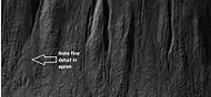 Close-up of apron on one of the gullies from previous image. Image was taken by HiRISE, under the HiWish program