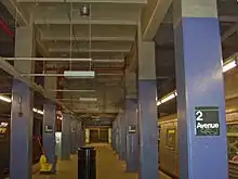 A large drop in the ceiling of the Second Avenue station on the Lower East Side; the unbuilt Second Avenue Subway was to pass through above the lower ceiling