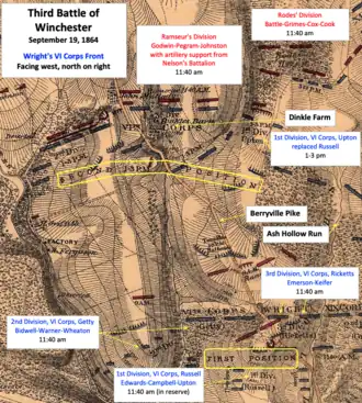 old map showing Union infantry positions.