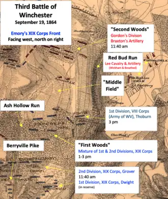 old map showing Union infantry positions.