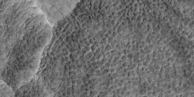 Low center polygons, as seen by HiRISE under HiWish program Location is Casius quadrangle.  Image enlarged with HiView.  Location is Casius quadrangle.