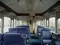 The interior of the mid 1980s refurbished First Class cabin, in Network SouthEast moquette, aboard a three car Class 117 DMU.