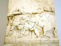 Funerary relief for Athenian footman Pancahres, who probably fell at the battle of Chaeronea (338 BC)