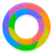 A radially symmetric 7-colored torus – regions of the same colour wrap around along dotted lines