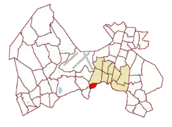 Location on the map of Vantaa, with the district in red and the Tikkurila major region in light brown