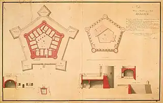 Map and elevation of Fort Belgica on Banda Neira