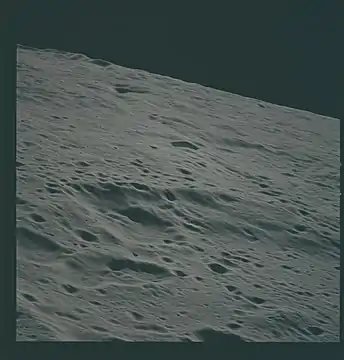 Easley is at the center of this oblique view from Apollo 15.  The west rim of Curie crater is in the foreground.