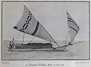 Javanese janggolan with lete sail (a variant of crab claw sail).