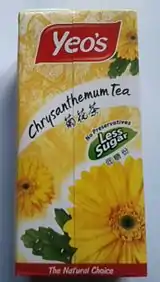 A juicebox of chrysanthemum tea by Singaporean brand Yeo's.