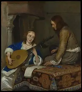 A Woman Playing the Theorbo-Lute and a Cavalier, circa 1658, Metropolitan Museum of Art