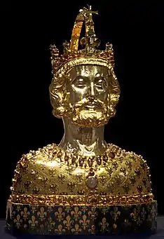 Reliquary bust of Charlemagne (gold, Aachen Cathedral treasury, c. 1350)