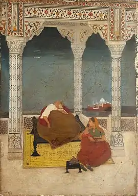 The passing of Shah Jahan; attending him, his daughter Princess Jahanara.