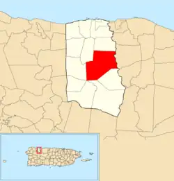 Location of Abra Honda within the municipality of Camuy shown in red