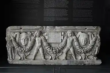 Roman rectangular cartouche on a sarcophagus, 3rd century, marble, Adana Archaeology Museum, Adana, Turkey