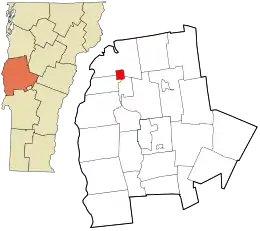 Location in Addison County and the state of Vermont