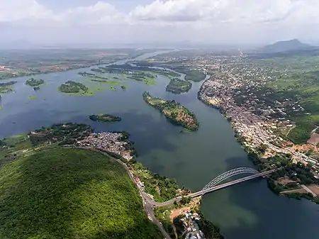 Aerial view from the north of the Adomi Bridge