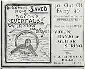 Advertisement Bacon's Neverfalse Banjo Strings From Crescendo magazine February 1910