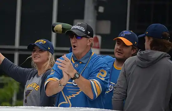 Al MacInnis during the St. Louis Blues Stanley Cup parade.jpg