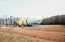 The 363-foot-long Saturn V at the Alabama Space and Rocket Center, March 1970