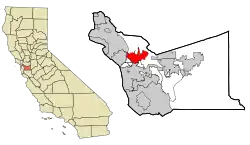 Location of Castro Valley within Alameda County, California