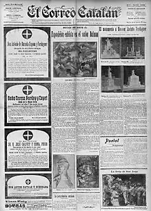 Paintings by Albert Gleizes, 1910–11, Paysage, Landscape; Juan Gris (drawing); Jean Metzinger, c.1911, Nature morte, Compotier et cruche décorée de cerfs. Published on the front page of El Correo Catalán, 25 April 1912