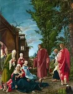 Albrecht Altdorfer, Christ Taking Leave of His Mother, ca. 1520. The blue color of the clothing and sky is derived exclusively from azurite.