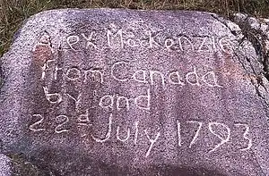 Inscription on a stone at the end of Alexander Mackenzie's 1792-1793 Canada crossing from the Peace River to the Pacific Ocean coast