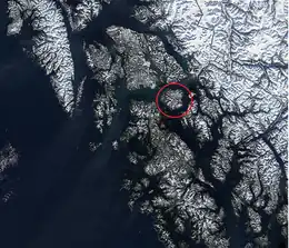 Map of southeastern Alaska with Zarembo Island circled.