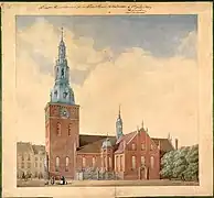 Oslo Cathedral, baroque, cruciform, brick (1697), watercolors