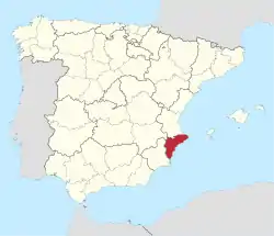 Map of Spain with Alicante highlighted