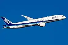 Boeing 787 in launch customer All Nippon Airways' blue and white livery