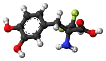 Ball-and-stick model of α-difluoromethyl-DOPA