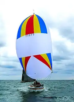 Spinnaker downwind, primarily mobilizing drag.