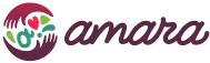 The logo of amara, hands embracing letters.