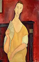 Amedeo Modigliani, 1919, La Femme à l'Éventail [fr] (Woman with a Fan), 1919, oil on canvas, 100 x 65 cm