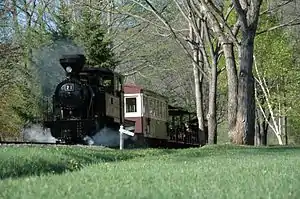 Preserved forest railway locomotive at Maruseppu