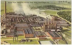 A postcard depicting a bird's eye view of a rayon processing plant