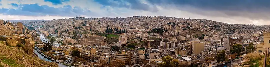 Panorama of Amman, the capital city of the Hashemite Kingdom of Jordan, from the Citadel hill