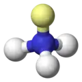 The electron pair arrangement of ammonia is tetrahedral: the two lone electrons are shown in yellow, the hydrogen atoms in white