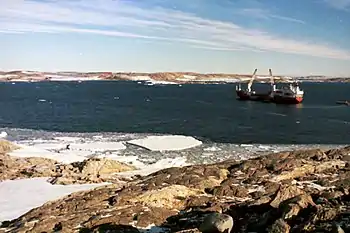 Icebird in Antarctica taken from Wilkes Station looking toward Casey Station across  Vincennes Bay (1988)