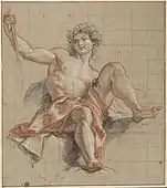 Bacchus; by Antoine Coypel; black chalk, white highlights, and sanguine; 42.7 × 37.7 cm