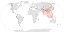 Map showing the range of Apis cerana