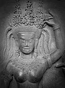 Devata Sculpture on Wall at Angkor Wat temple, Cambodia