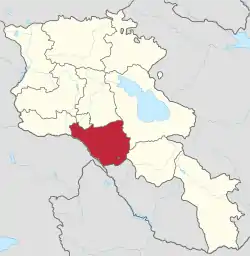 Location of Ararat within Armenia