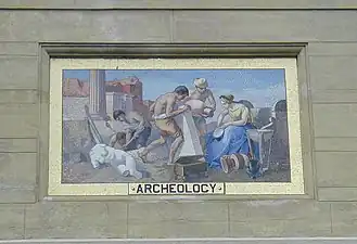 Archeology mosaic on the facade of the Cantor Arts Center