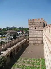 The city walls of Constantinople, showing several courses of brickwork