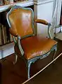 Arm chair, (one of a set), c. 1771, wood, yellow Morocco leather – Harewood House