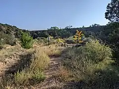 Arroyo Hondo Open Space trail with I-25