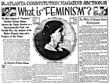 Charlotte Perkins Gilman wrote about feminism for the Atlanta Constitution, 10 December 1916.