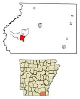 Location of Crossett in Ashley County, Arkansas.